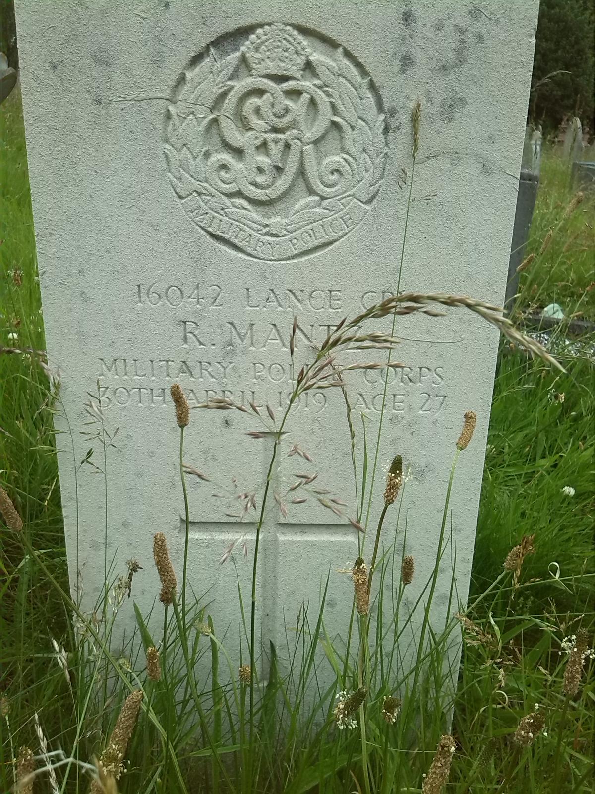 Ralph Mantz's head stone Rothesay Road Cemetery