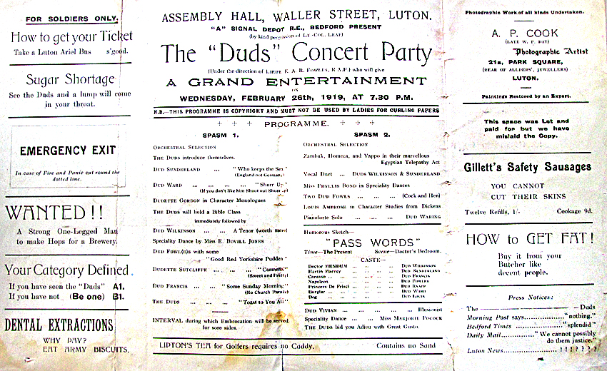 'Duds' Concert Party programme