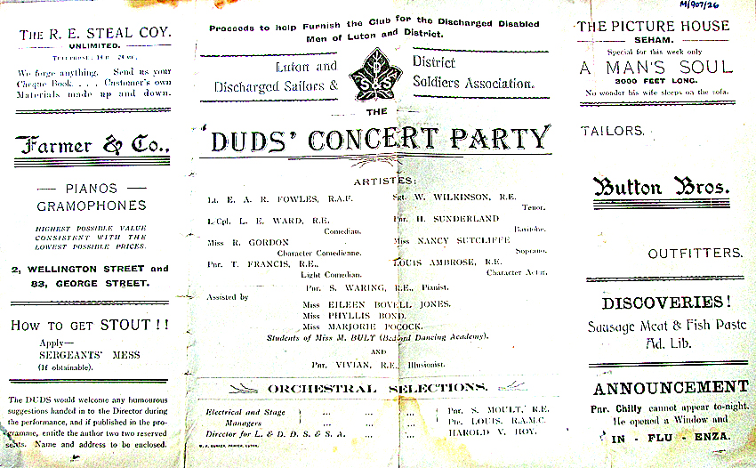 'Duds' Concert Party programme