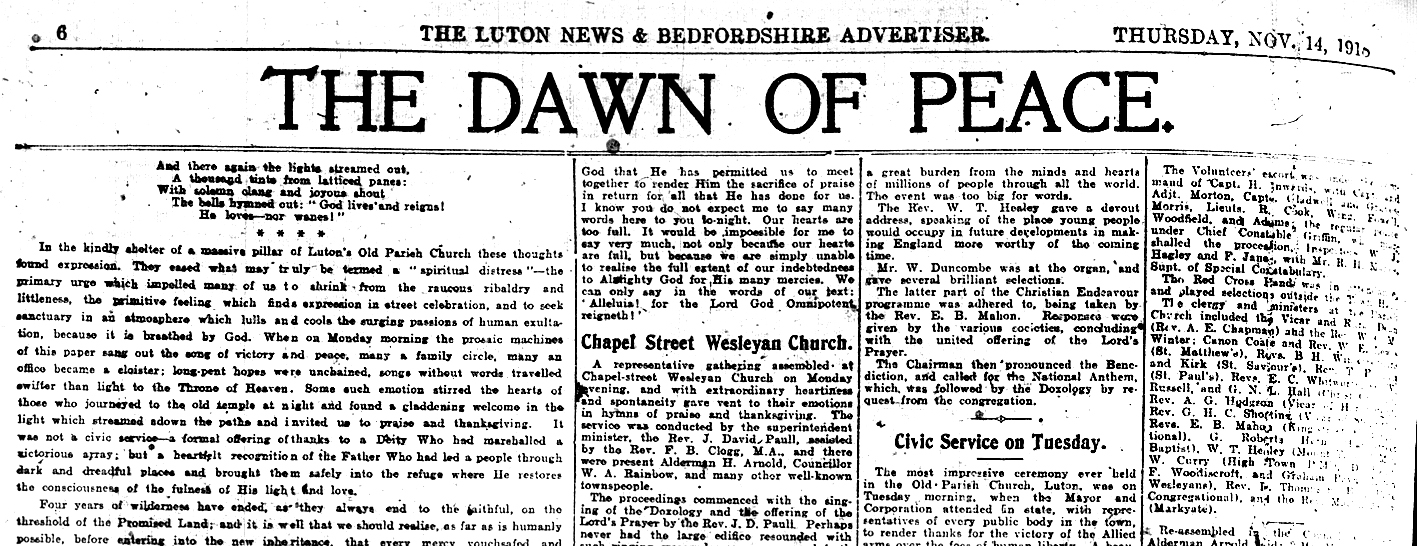 Luton News Armistice story