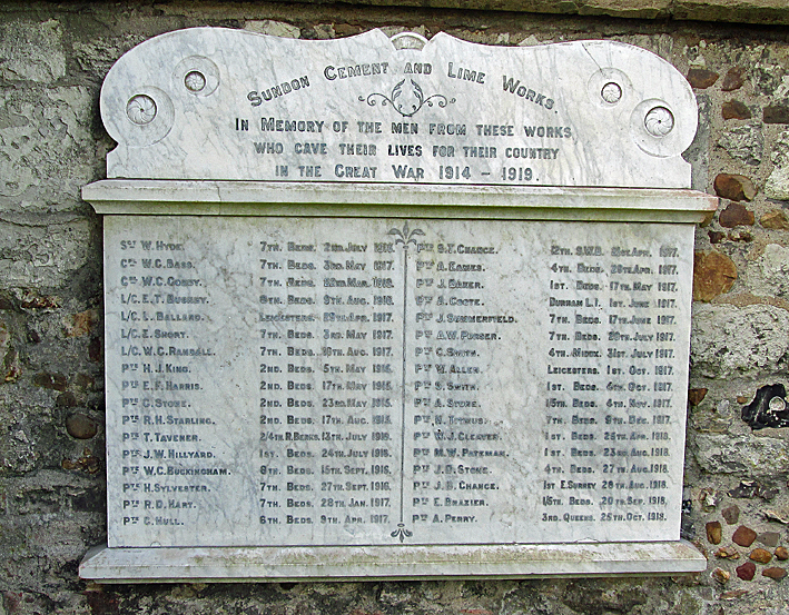 Sundon Cement and Lime Works War memorial