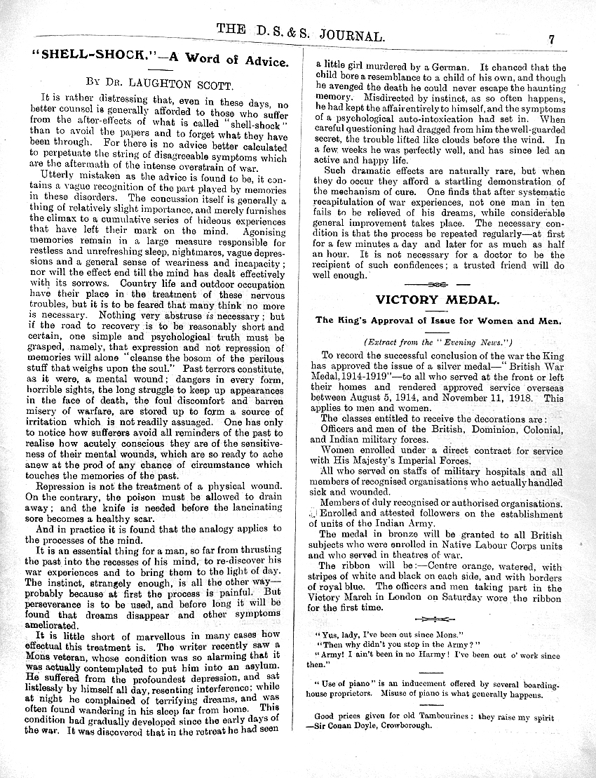 DS&S shell-shock article 26-7-1919